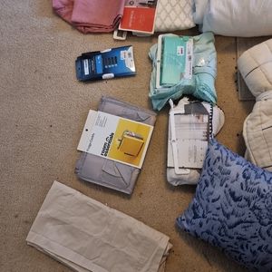 Misce Box Full Of New Household Items Blankets, Pillows,  More Bedding And Misc.